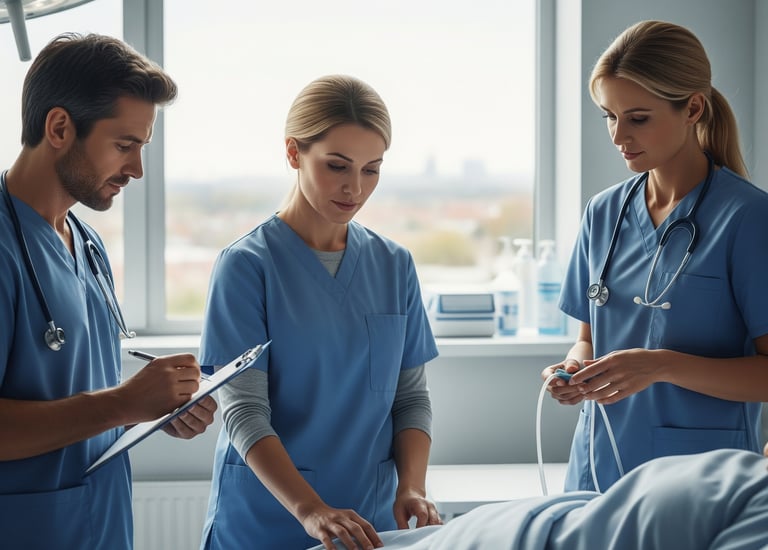 3 enfermeros prestan servicio a un enfermos en un hospital