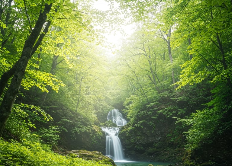 a waterfall in the middle of a forest