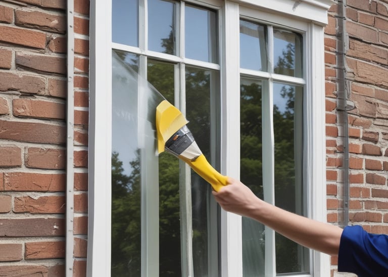 A house window being washed.