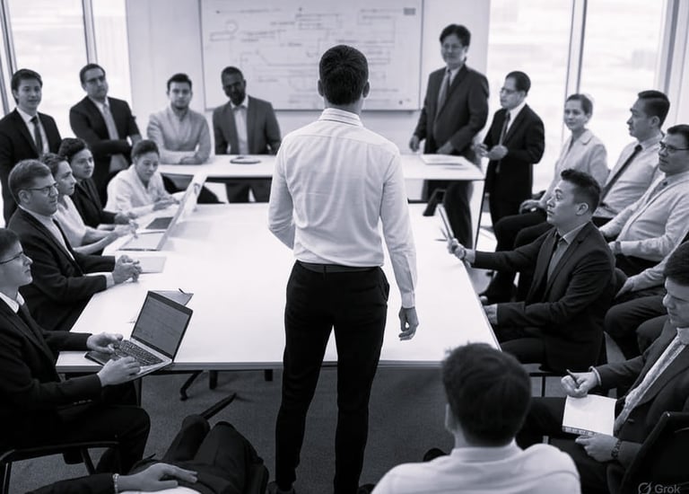 A leader engaging a room full of project staff