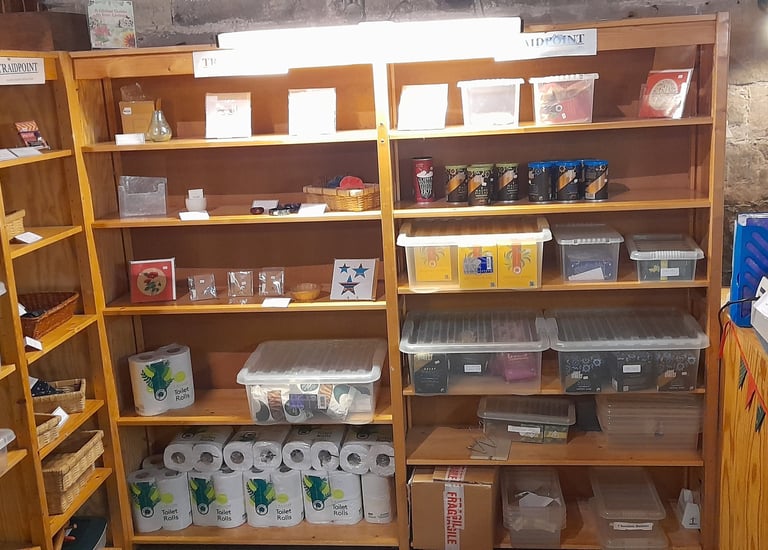 Fairtrade products made available by volunteers at Traipoint Halesowen.