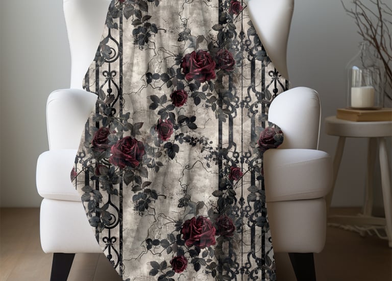 Cozy floral fleece blanket draped over chair from URunique21 collection