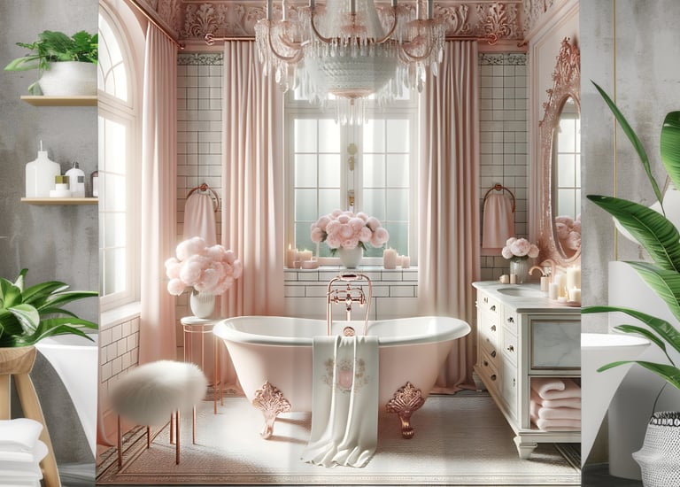 Victorian-style shower curtain in romantic pink tones – URunique21 bathroom decor