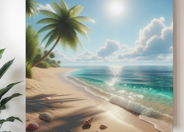 Coastal palm tree canvas wall art with sunny skies – URunique21 tropical print