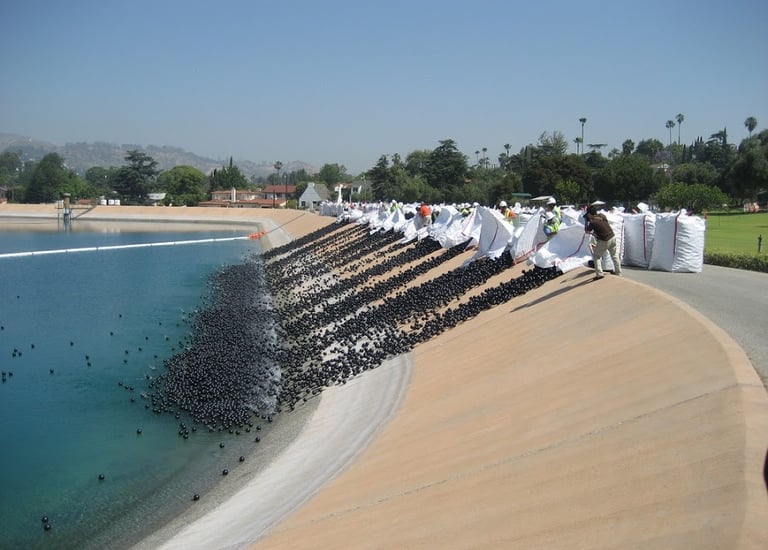 Installation des shade balls dans le plus grand réservoir de LA, Californie