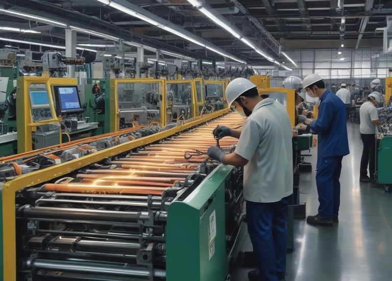 A modern data center with rows of storage racks and blinking lights.