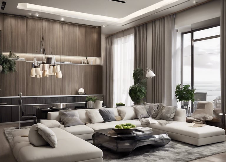 a living room with a couch and a table