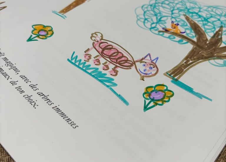 Illustration intérieure du livre Kaïa et les animaux de la forêt enchantée – récit et création enfan