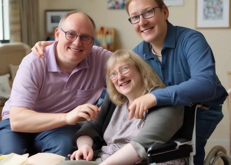 A service user practicing travel skills with a supportive mentor on a quiet street.