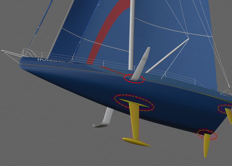 Zone C Testing - Showing areas for NDT testing on yacht hull
