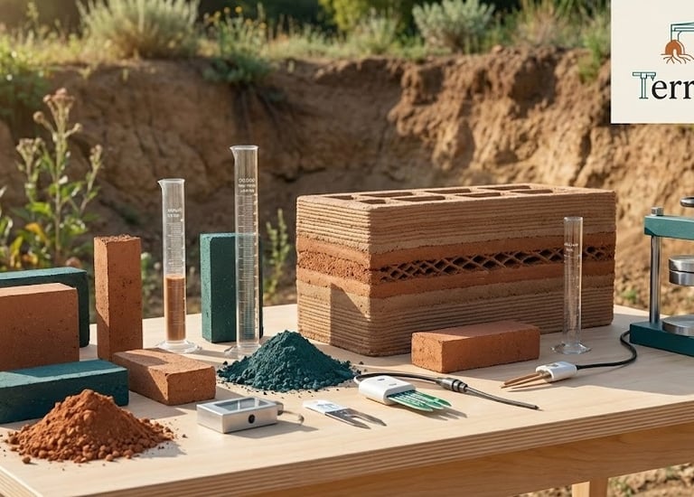 "Close-up artistic representation of material science analysis: Raw earth soil samples in warm terra