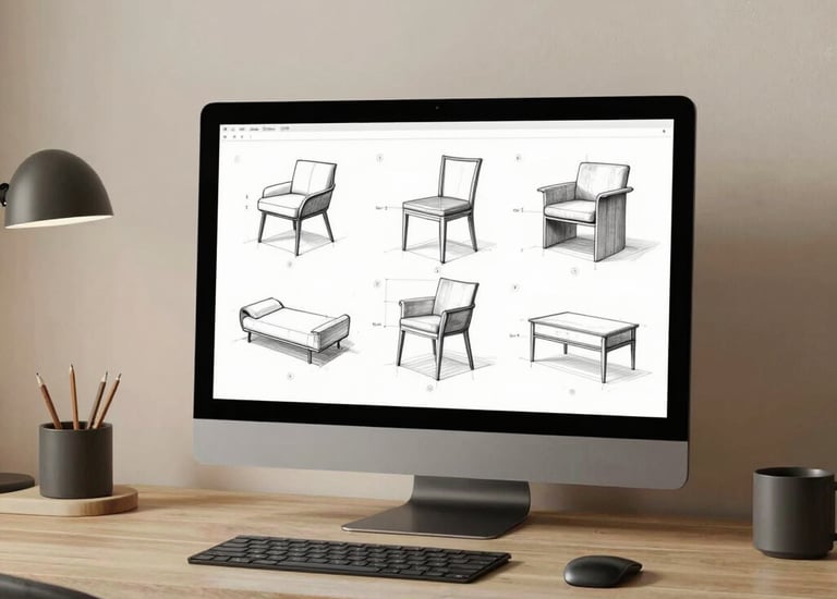 Technical 3D render of a custom shelving unit integrated into a modern interior.