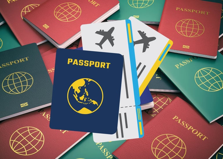Visa fraud awareness guide showing passport, visa application documents and fraud warning signs.