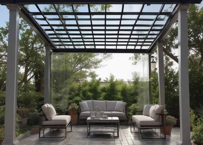 Close-up of a professional cleaning a large glass window with a squeegee on a sunny day.