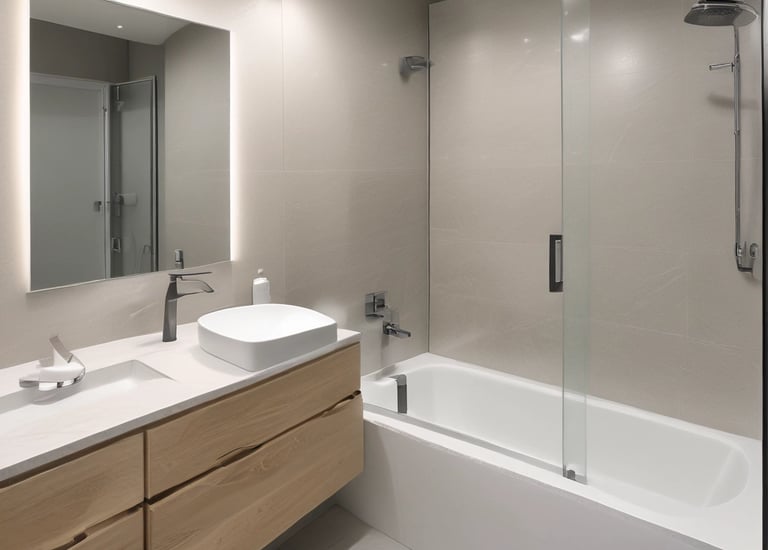 Shiny bathroom glass shower box freshly cleaned with no streaks.