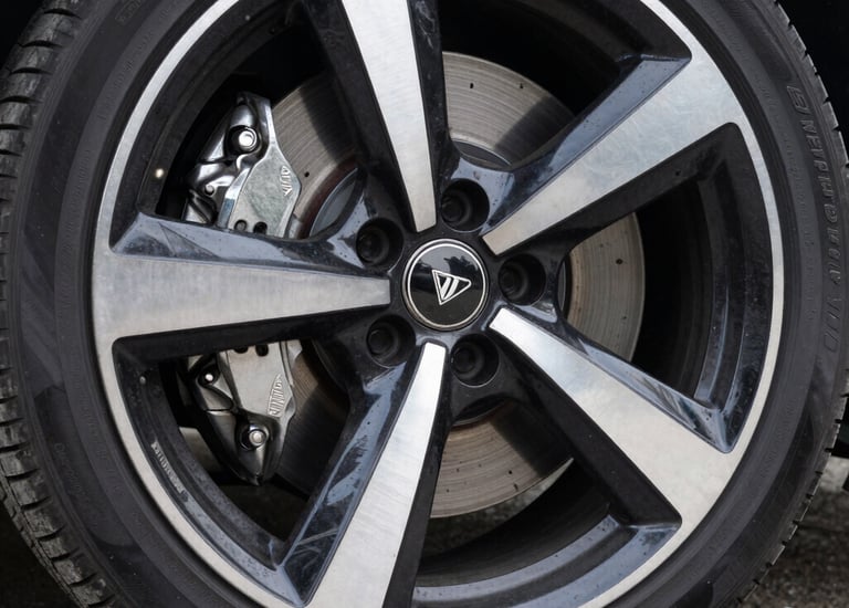 Technician performing brake fluid flush with specialized equipment inside a mobile unit.