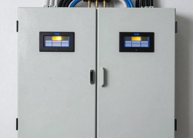 Hands connecting network cables inside a server rack.