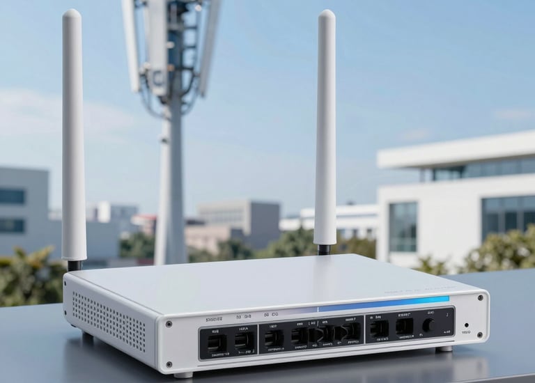 Industrial warehouse with bright overhead lighting and structured cabling.