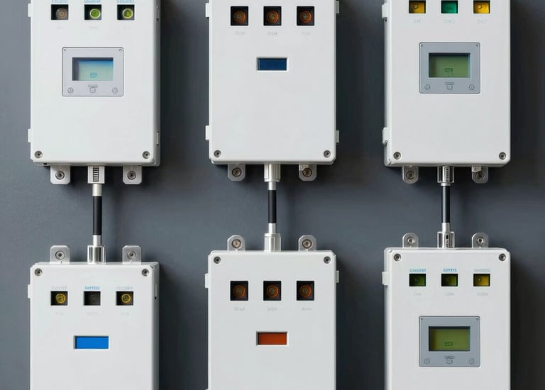 Modern office lighting installation with structured network cables visible.