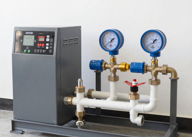 Industrial warehouse with bright overhead lighting and structured cabling.