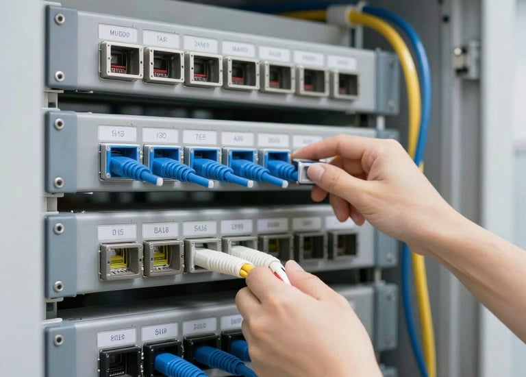 Wide shot of a showroom displaying various lighting fixtures and furniture.
