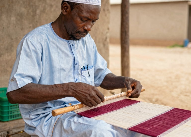 A vibrant installation piece blending traditional textiles with modern sculpture.