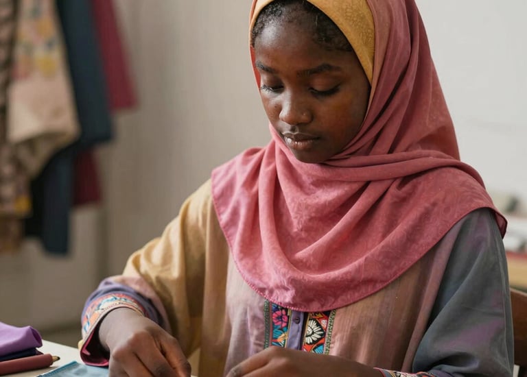 An outdoor cultural event with artists and visitors engaging under vibrant canopies.
