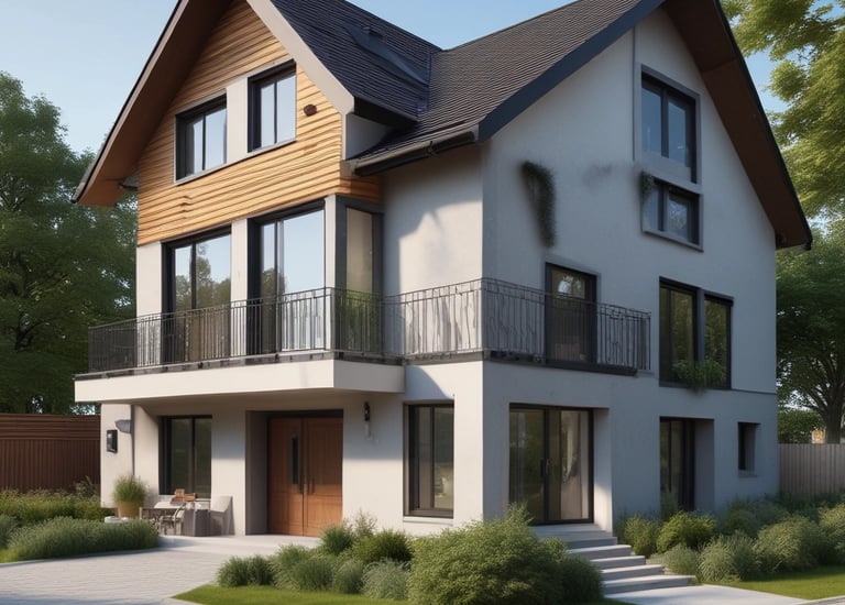 Minimalist single-family home with a flat roof and spacious outdoor terrace.