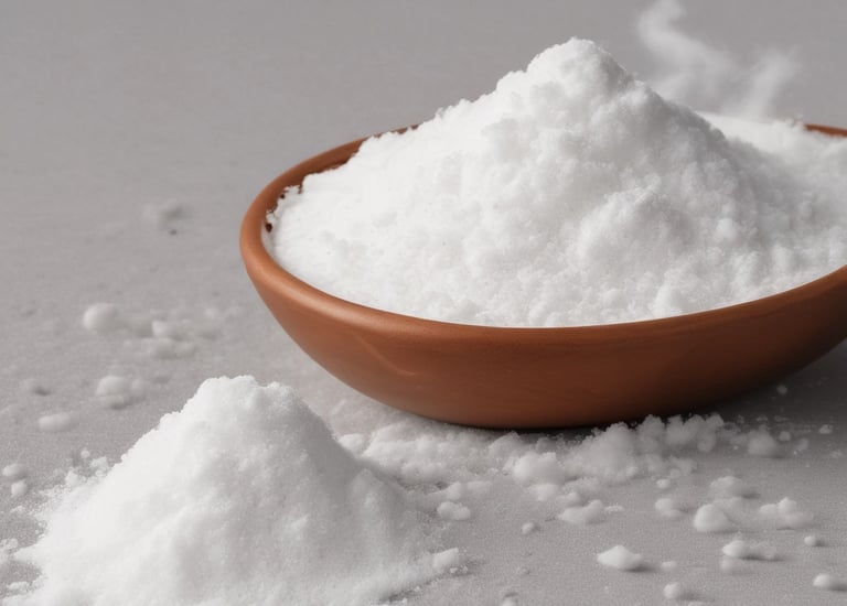 Crystalline indole compound displayed on a sleek black surface