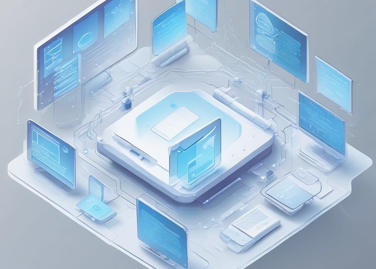 Developers discussing architecture diagrams on a whiteboard with sticky notes.