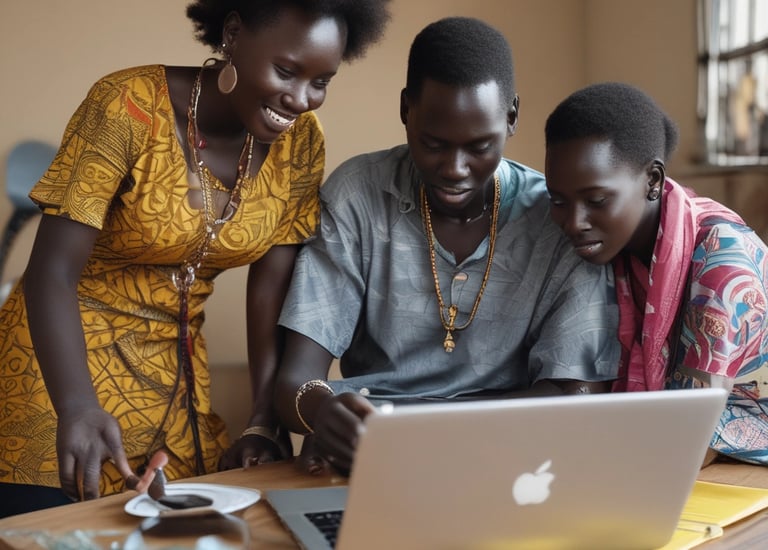 A team collaborating over a web design project on laptops.