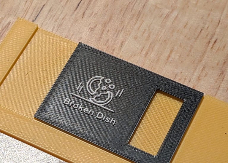 Broken dish logo on a 3d printed floppy disk