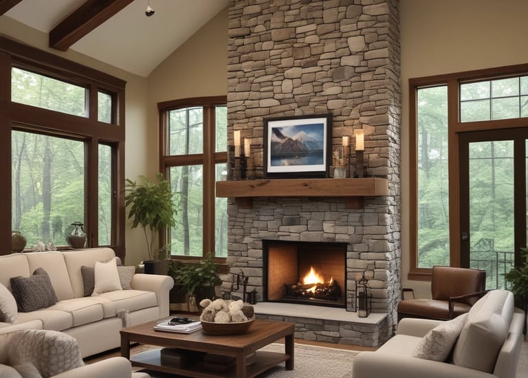 Cozy living room remodel showcasing warm wood tones and plush seating