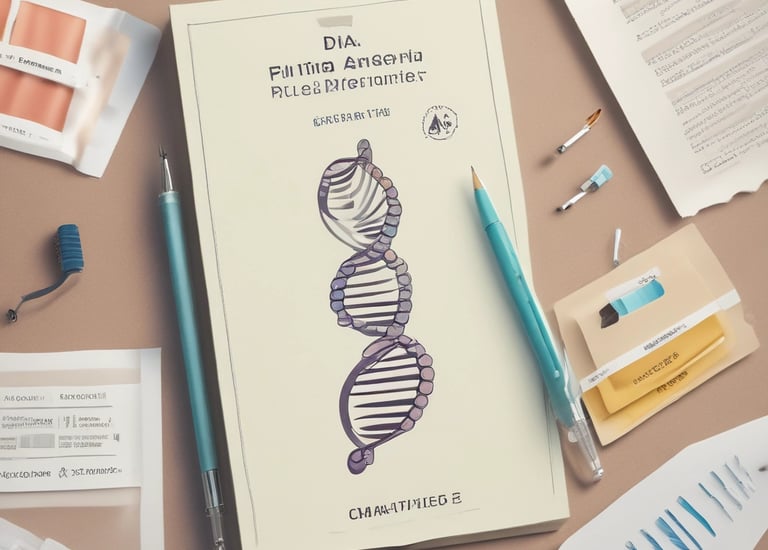 A comforting scene of a person reviewing DNA test results with a supportive assistant nearby.