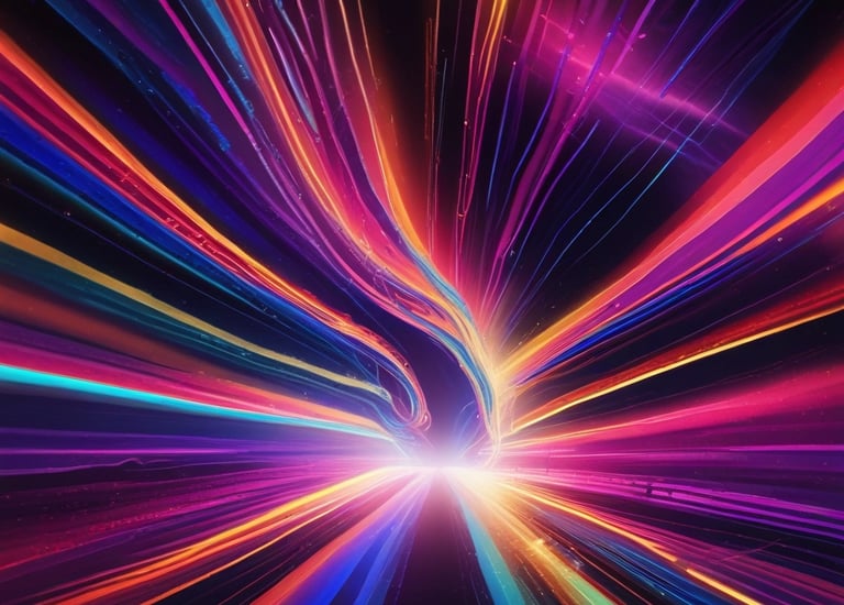 A vibrant laboratory scene with scientists examining glowing molecular models.