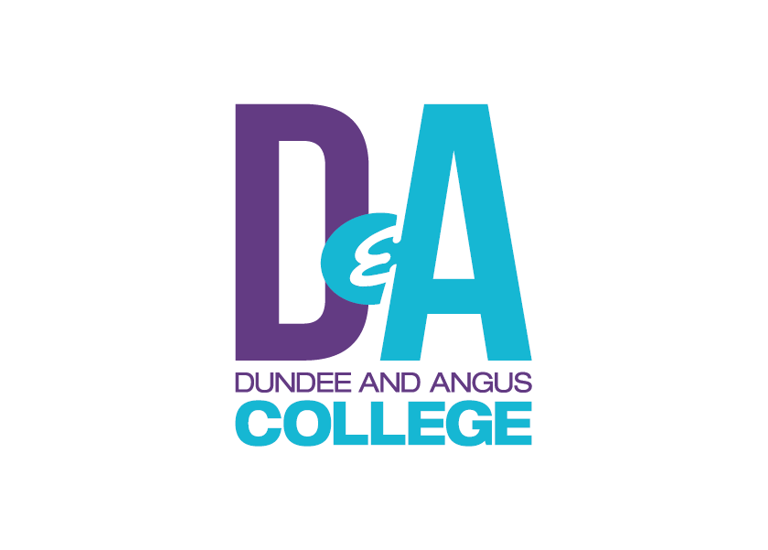 Official Dundee and Angus College logo with purple and teal D&A lettering on a white background.