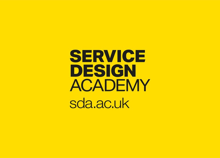 Service Design Academy logo and website address in black text on a bright yellow background.