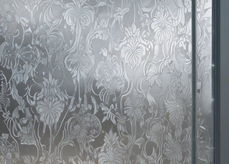 A modern residential porch area with privacy window films applied to side windows.