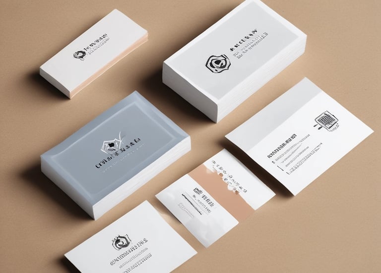 A set of colorful, personalized cards laid out on a wooden table.