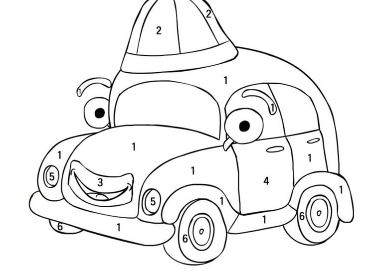 צבעו את אוטוטו בהתאם למספרים