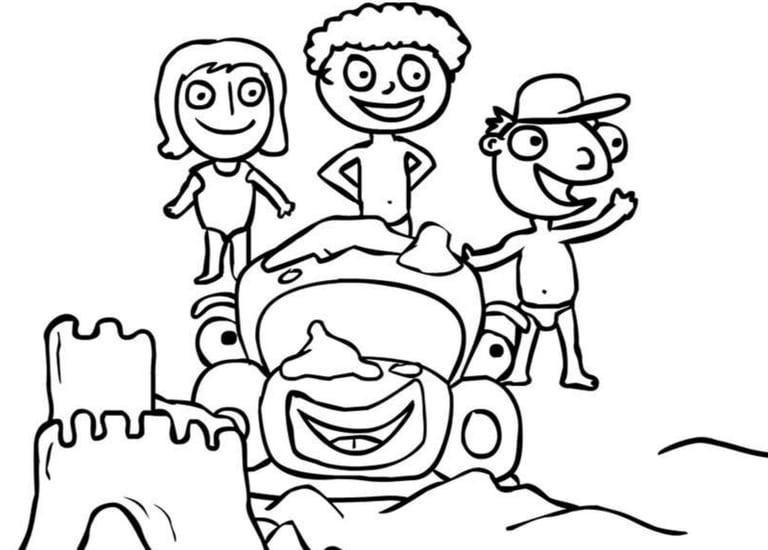 צבעו את הציור של אוטוטו והחברים בחוף הים