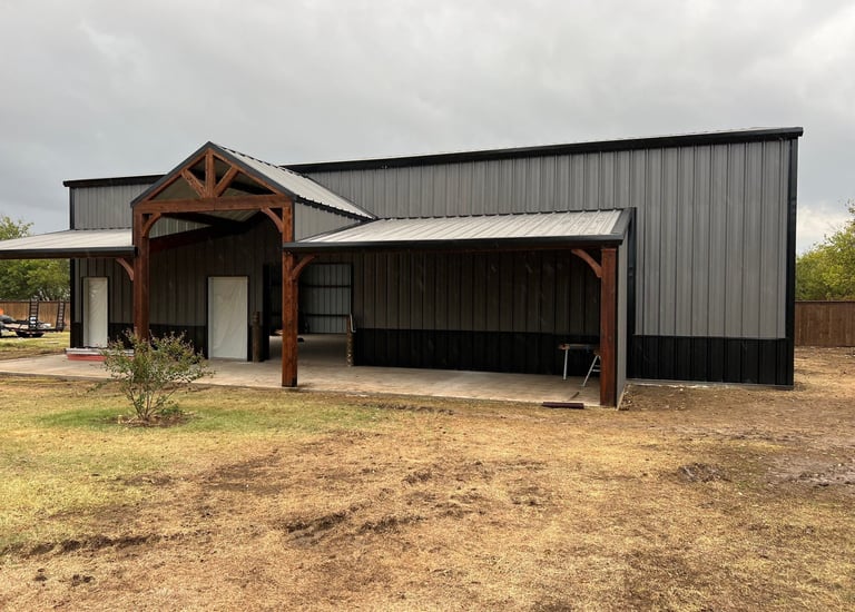 Metal Shed with Small Patio