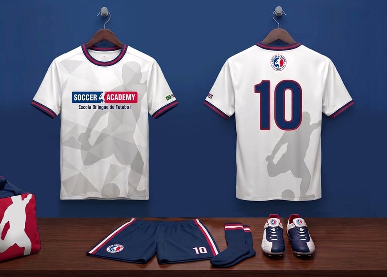 Aplicação da identidade visual em uniforme da Soccer Academy