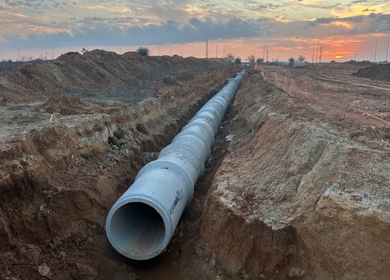 Infraestructura hidráulica con sistema de drenaje ejecutado en proyecto de obra civil en Andalucía.