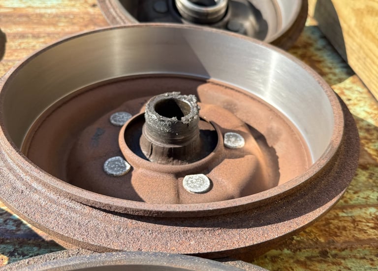 freshly machined Studebaker drums