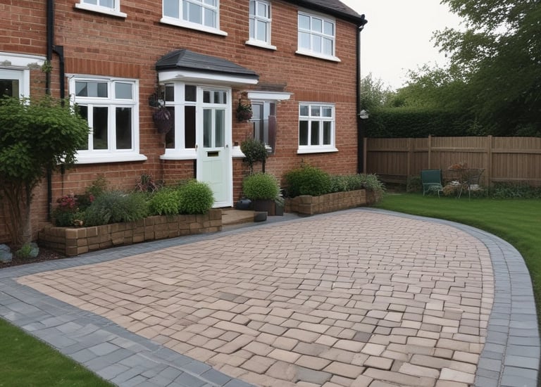 A freshly laid block-paved driveway in front of a traditional UK suburban home.