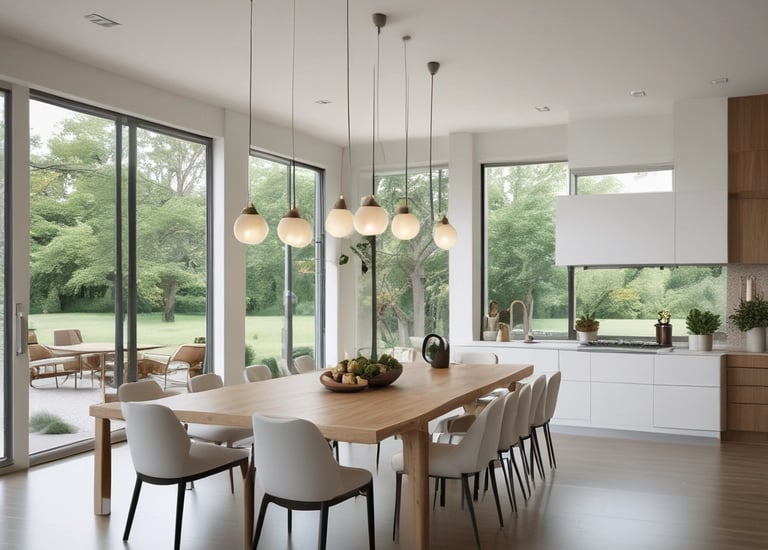 Interior bright living room with minimalist furniture and metal framework details.
