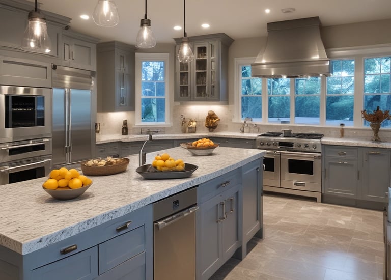 Modern kitchen with custom wood and metal cabinetry in a bright home interior.