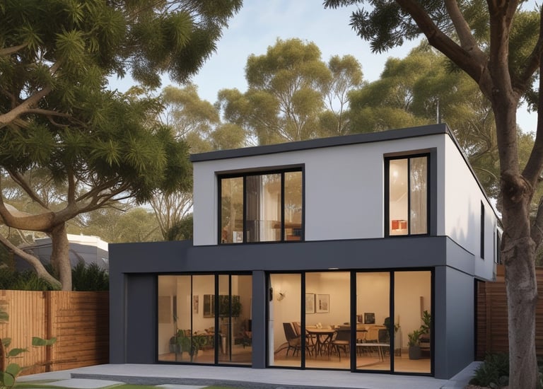 Newly completed granny flat with compact design and outdoor patio area.