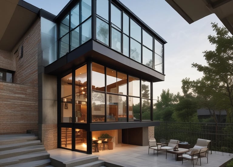 Steel construction house frame being assembled outdoors.